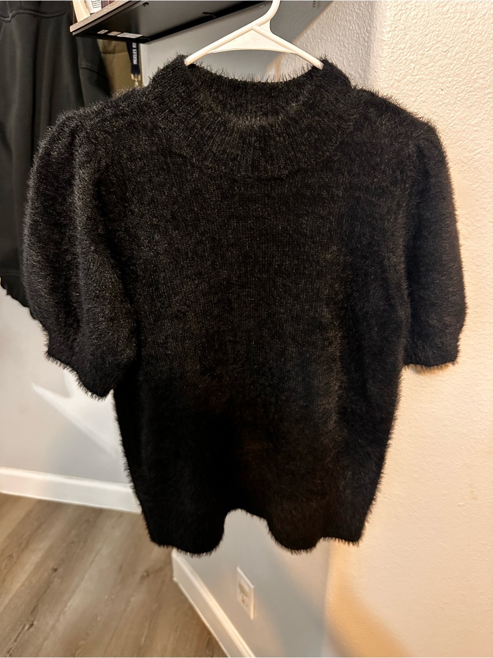 CeCe Black Fuzzy Short-Sleeve Crewneck short sleeve Sweater